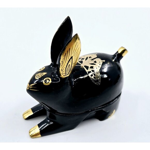 Vintage Black gold Laquer mango Wood Rabbit , Asian, Burmese - Picture 1 of 9